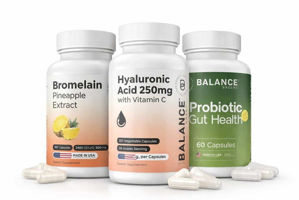 Bromelain + Hyaluronic Acid + Probiotics Digestive Balance, Hydration & Mobility Support Bundle