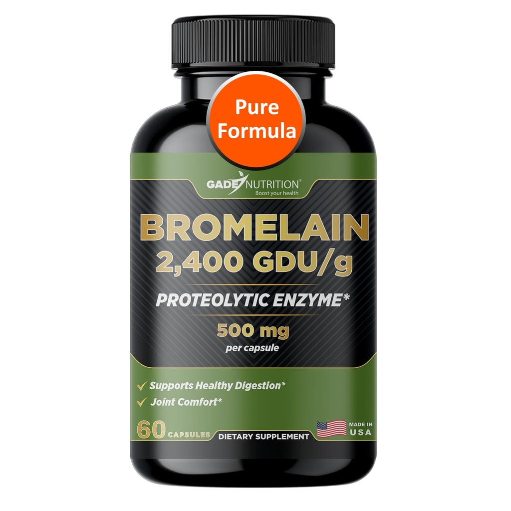 Gade Nutrition Bromelain Supplement in Capsules | Bromelain 2,400 GDU/g - 500mg per Capsule - Digestive Enzymes & Joint Support Supplement – Proteolytic Enzymes for Digestion, Fresh Pineapple Source