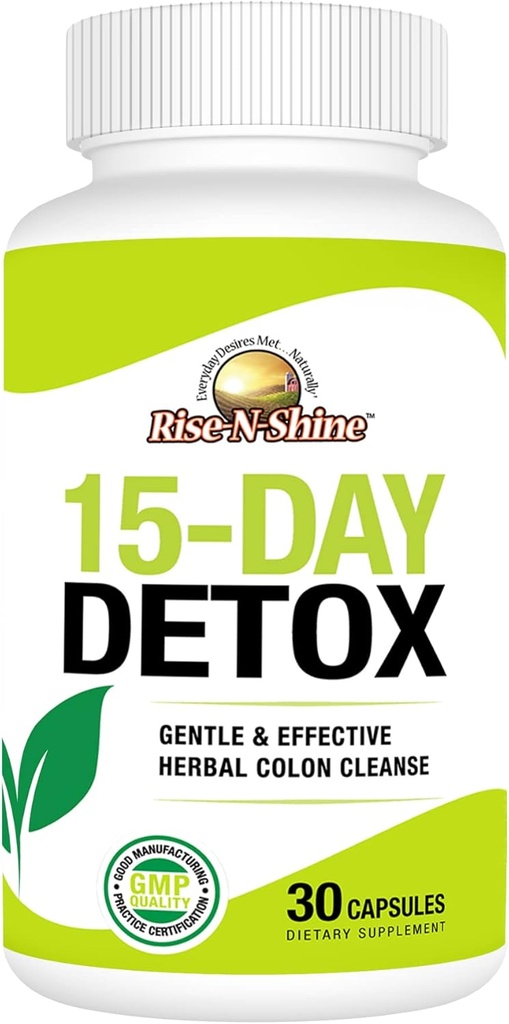 Rise-N-Shine 15 Ημέρα Καθαριότητα Detox - Υποστήριξη για την υγεία των γυναικών & ανδρών με Senna Leaf και Cascara Sagrada (30 κάψουλες)