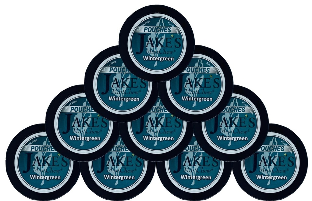 Jake's Mint Chew Wintergreen Pouches- 10 pack - Tobacco & Nicotine Free alternative