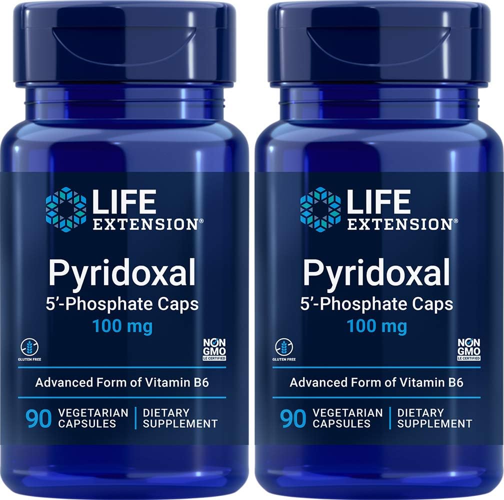 Επέκταση ζωής Pyridoxal-5'- Phosphate Caps P5P 100 mg, 90 κάψουλες Veg (πακέτο των 2) - Προηγμένη βιταμίνη Β6 συμπλήρωμα