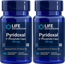 Επέκταση ζωής Pyridoxal-5'- Phosphate Caps P5P 100 mg, 90 κάψουλες Veg (πακέτο των 2) - Προηγμένη βιταμίνη Β6 συμπλήρωμα