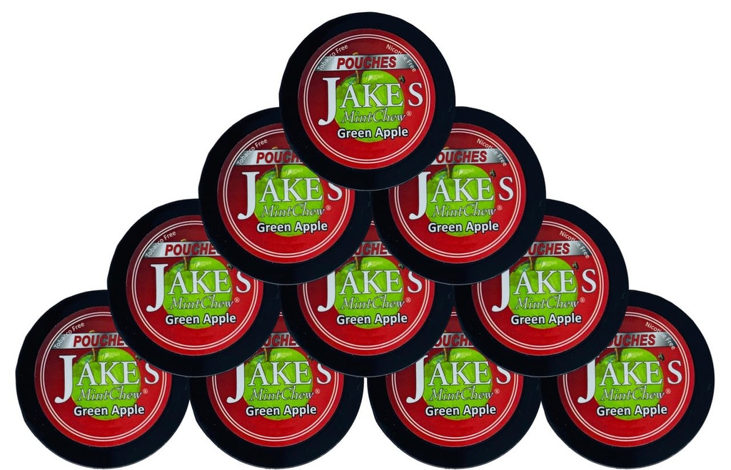 Jake's Mint Chew Green Apple Pouches- 10 pack - Tobacco & Nicotine Free alternative