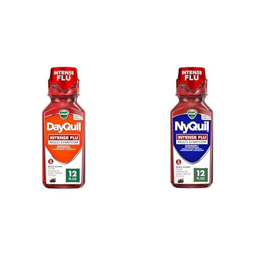 Vicks DayQuil & NyQuil Intense Flu Liquid, Bundle Pack, Over-The-Counter, Multi-Symptom, Powerful Relief for Body Aches, Fever, Headache, Sore Throat, and Cough, 6 Hour Relief, Cherry Flavor, 12 FL OZ