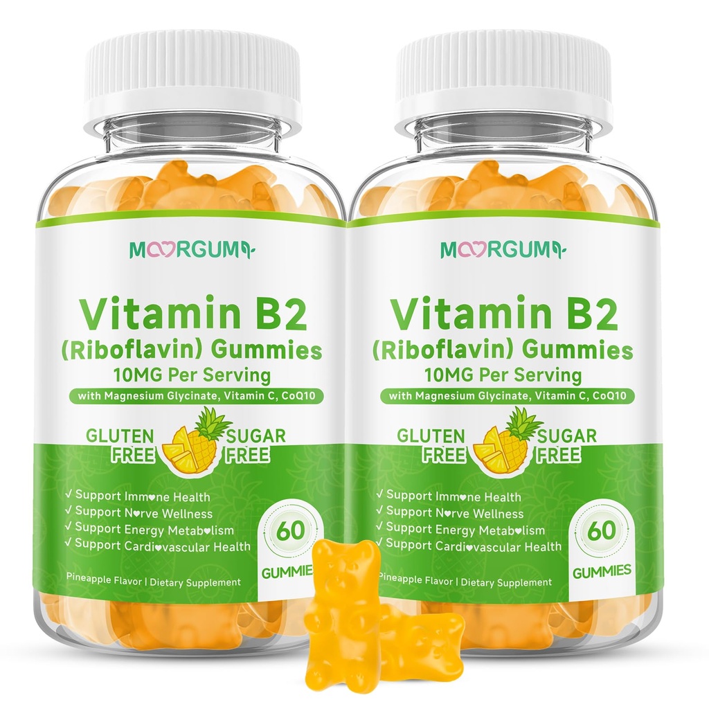 Vitamin B2 Gummies, 10mg Riboflavin Supplement for Kids & Adults, with Magnesium Glycinate, CoQ10 and Vitamina C, for Women and Men, Energy, Immune Wellness & Cellular Health Support, 120 Count