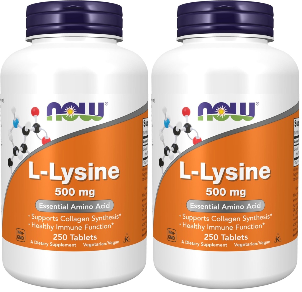 Now Supplements, L-Lysine (L-Lysine Hydrochloride) 500 mg, Amino Acid, 250 Tablets, (Pack of 2)