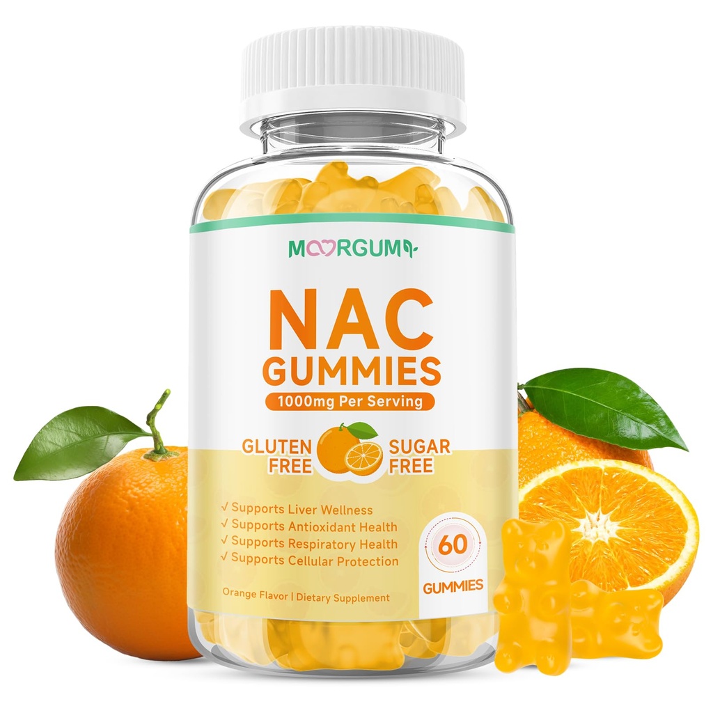 NAC Gummies 1000mg for Adults, N-Acetyl Cysteine Supplements for Immune, Liver, Antioxidant Support, Sugar-Free, Natural Orange Flavor, 60 Count