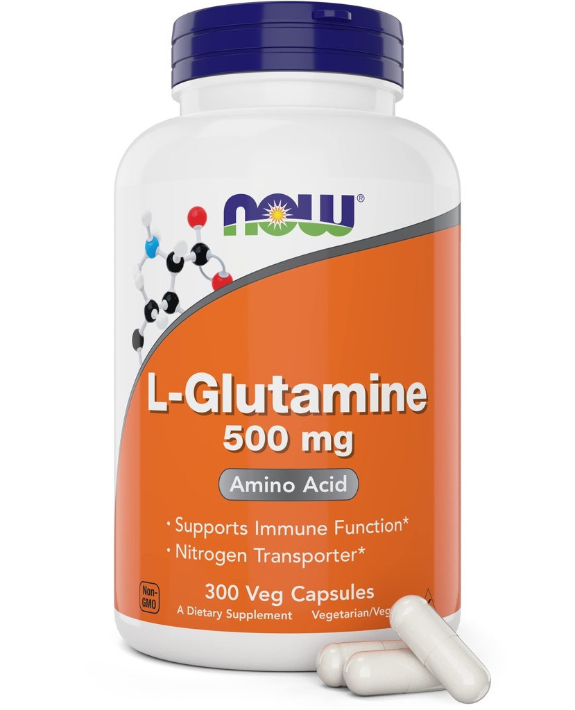 Τώρα L-Γλουταμίνη 500mg 300 κάψουλες Veg - Συμπλήρωμα μη ΓΤΟ - Vegan Lglutamine Caps