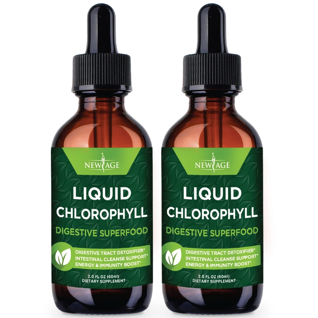 NEW AGE Chlorophyl Liquid Drops - Φυσικό συμπύκνωμα – Ενεργειακός ενισχυτής, υποστήριξη πέψης και ανοσοποιητικού συστήματος, εσωτερικό αποσμητικό, λειτουργία ήπατος - (2 fl Oz (πακέτο του 2)
