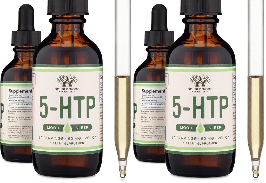 5HTP Liquid Drops - More Absorbable and Effective Than 5 HTP Capsules (60 Servings of 50mg 99%+ 5-HTP) Serotonin Supplement for Mood, Sleep, and Relaxation by Double Wood (Pack of 2)