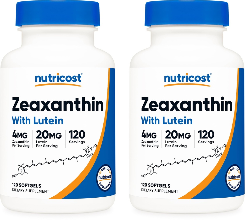 Nutricost Zeaxanthin with Lutein 20mg, 120 Softgels - Potent, Non-GMO, Gluten Free (Pack of 2)