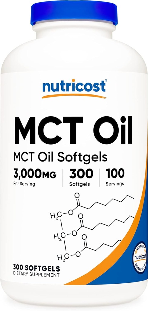 Nutricost MCT Oil Softgels 1000mg, 300 SFG (3.000mg Serv) - Μεγάλη για Κέτο, Κέτωση, και Ketogenic Diets