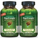 Irwin Naturals Mega B-Complex - Vitamin B Complex with Vitamin B12, Folate B9, Biotin B7, B1, B2, B3, B5, B6, and Quick Energy MCTs - 60 Liquid Softgels (2 Pack)