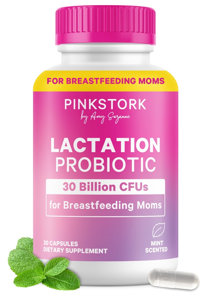 Pink Stork Lactation Probiotic for Breastfeeding Women, 30 Capsules | 30 Billion CFUs, Multi-Strain Postnatal Probiotic, Supports Breast Milk & Gut Health, Mint Essence