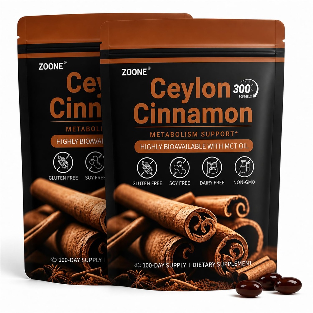Ceylon Cinnamon with MCT Oil Supplements, Herbal Extract, 2 Bags | Cinnamon Supplements with Oil-Based Formula; Low Coumarin; Gluten Free; Sugar Free; Long-lasting Value for Overall Wellness
