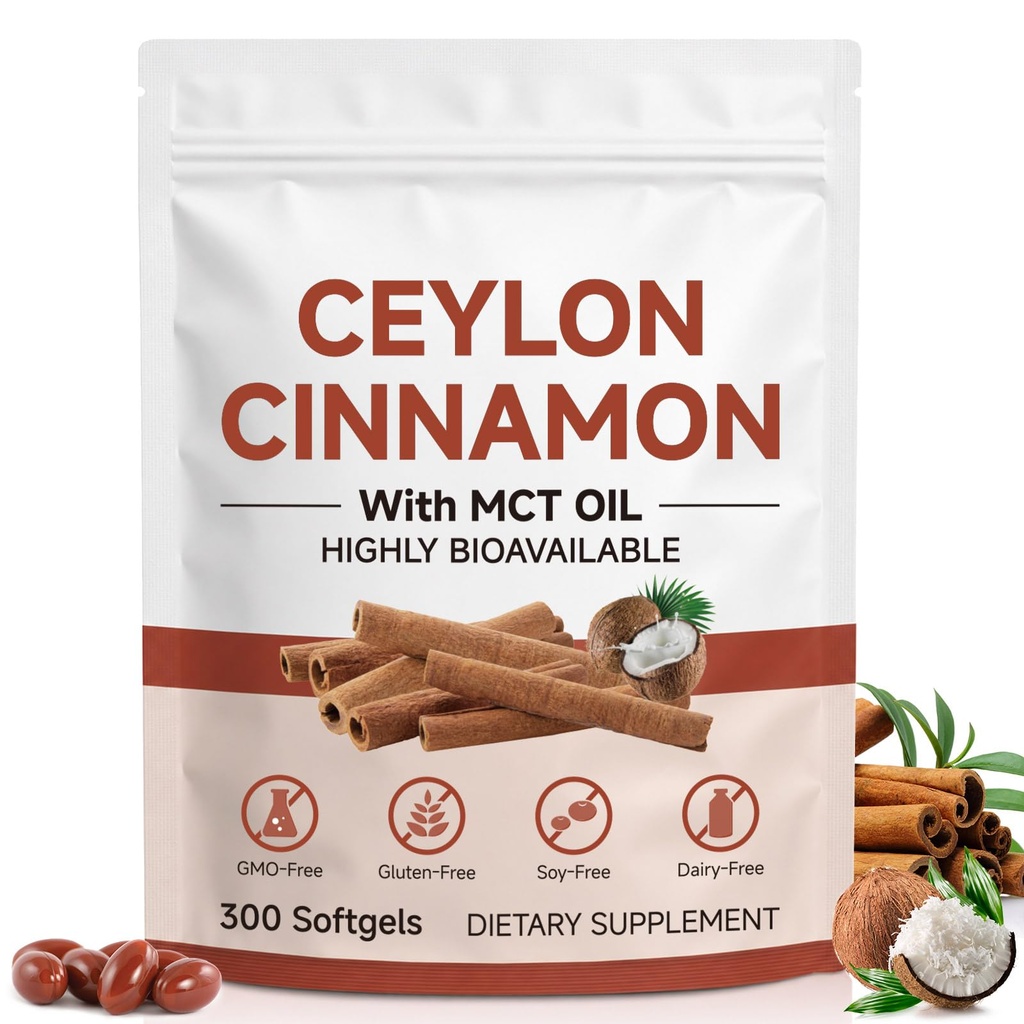 Organic Ceylon Cinnamon Capsules, Energy & Metabolism Support (1 Pack) | Non-GMO, Enhanced with MCT Oil for Daily Wellness Support