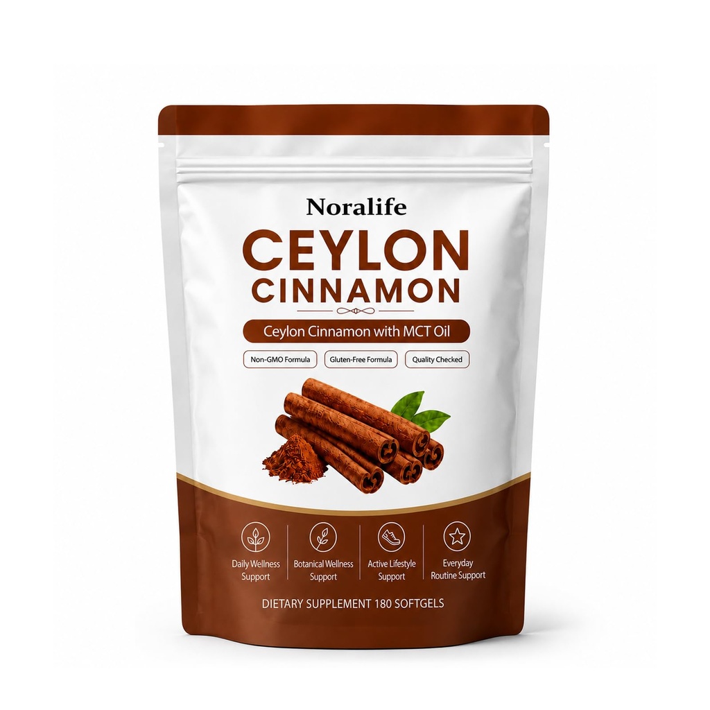 Noralife Ceylon Cinnamon with MCT Oil, Non-GMO & Gluten-Free Dietary Supplement, 180 Softgels