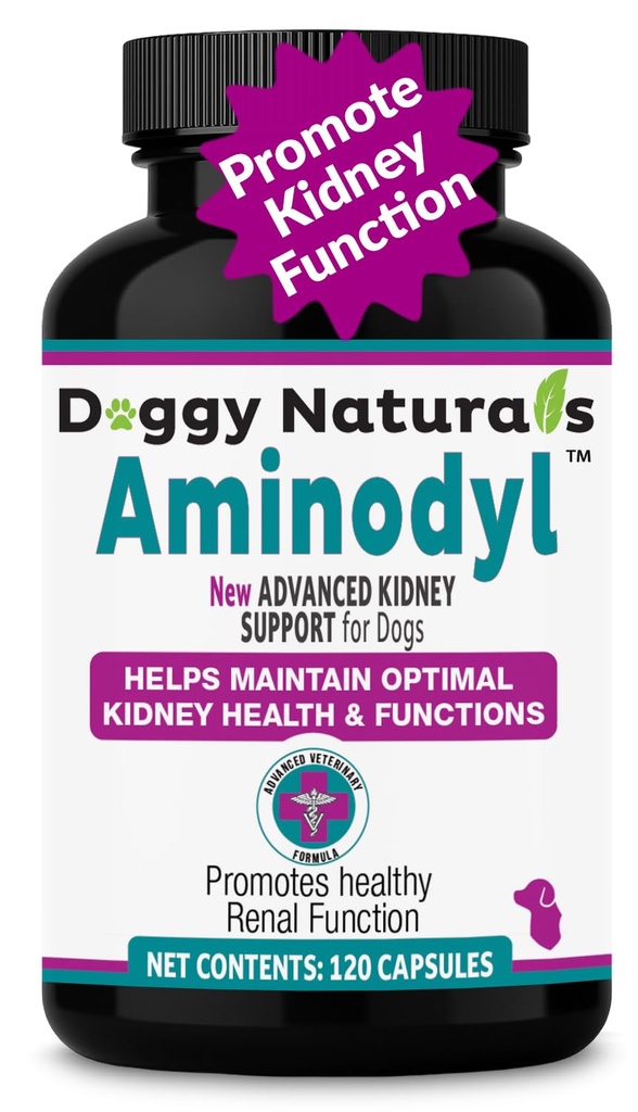 Aminodyl™ Kidney Support Supplement 1100mg for Dogs - Supports Natural Kidney Function with Amino Vastly Promotes Health, Wellbeing & Vitality of Kidneys 120 Sprinkle Capsules. Made in U.S.A
