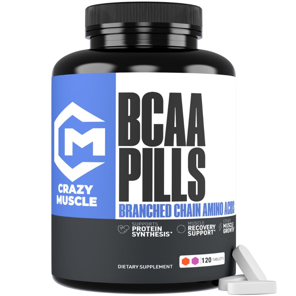 Crazy Muscle BCAA Χάπια με το τέλειο 2: 1: 1 Λόγος της διακλαδισμένης αλυσίδας Amino Acids Συμπλήρωμα, 1000mg BCAAs ανά χάπι (καλύτερα από κάψουλες), 120 δισκία