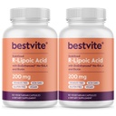 BESTVITE R-Lipoic Acid 200mg Stabilized with Bio-Enhanced Na-RLA (120 Vegetarian Capsules)(60x2) - No Stearates - No Fillers - Vegan - Gluten Free - Non GMO