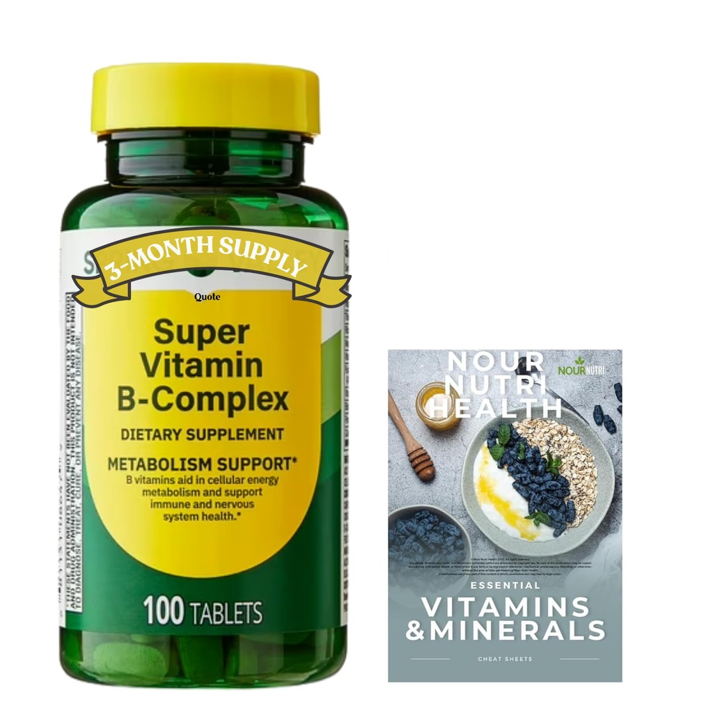 Pack of 1 SV Super Vitamin B-Complex Tablets Dietary Supplement Value Size, 100 Count (Over 3 Months Supply)+ Exclusive nnh e-Book Vitamin Guide Included