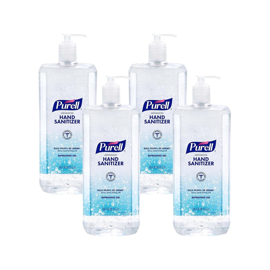 PURELL Advanced Refreshing Gel Hand Sanitizer, Clean Scent, 1.5 L Pump Bottle, 4/Carton