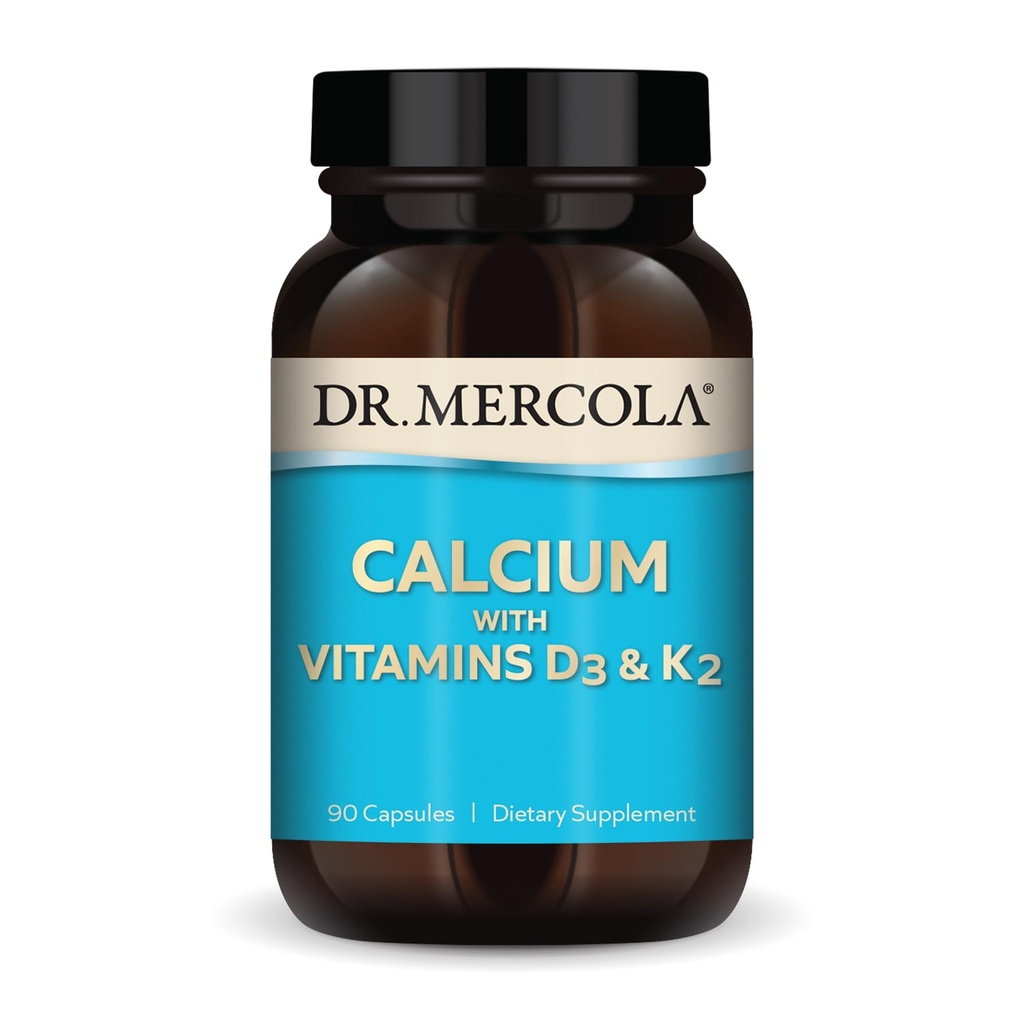 Dr. Mercola Calcium with Vitamins D3 & K2 - Υποστηρίζει την υγεία των οστών και της καρδιάς* - Ασβέστιο με βιταμίνες D3 & K2 - Eggshell-Derived - Μη ΓΤΟ, Χωρίς γλουτένη & χωρίς σόγια - 90 κάψουλες (90 Σερβιέτες)