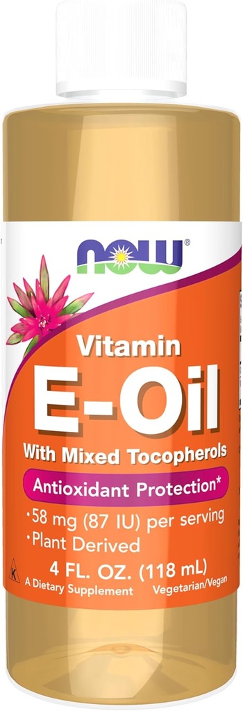 NOW Foods Supplements, Natural Vitamin E-Oil (D-Alpha Tocopherol) plus Mixed Tocopherols, Antioxidant Protection*, 4-Ounce
