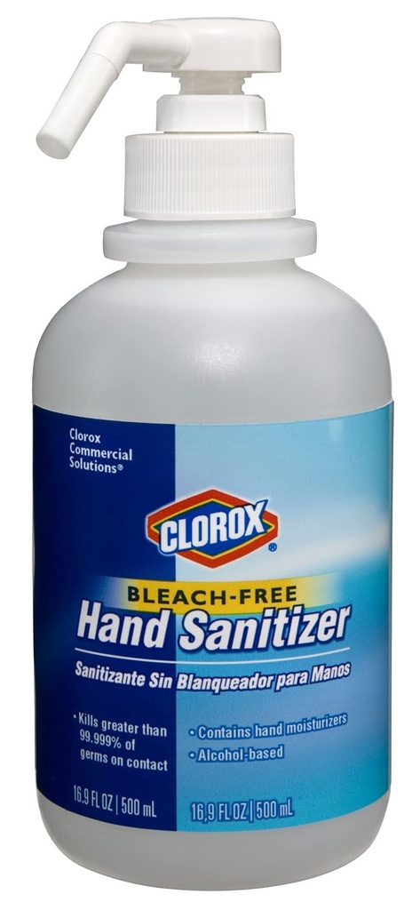 Clorox Commercial Solutions Hand Gel Sanitizer with Pump, 16.9 Fl Oz, Aloe Vera and Vitamin E, Kills 99.999% of Germs, Bleach-Free, Non-Sticky, For Commercial and Professional Use