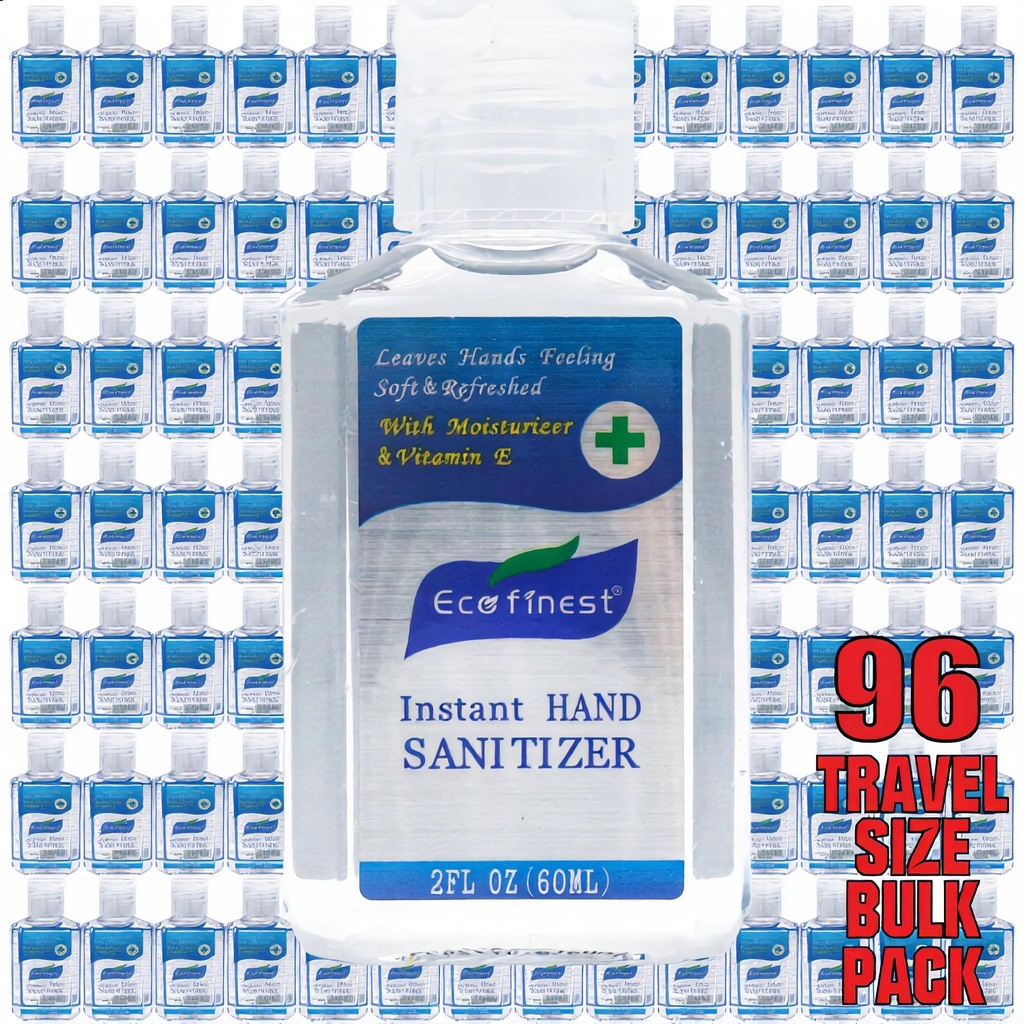BushKlawz EcoFinest 2oz Hand Sanitizer Bulk Pack 96 PIECE No Rinse 75% Alcohol Travel Size Individual (BULK 96 PACK) NDC 54237-001-01