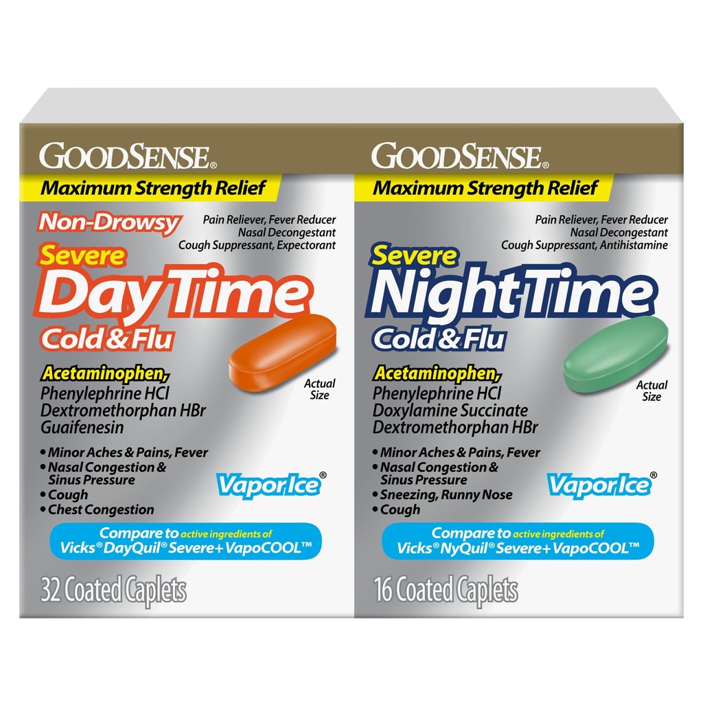 GoodSense Vapor Ice Day and Night Severe Cold and Flu Caplets, Combo Pack