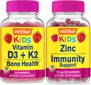 WellYeah Vitamin D3+K2 Kids + Zinc Kids 15mg, Gummies Bundle - μεγάλη γεύση, συμπλήρωμα βιταμίνης, χωρίς γλουτένη, GMO δωρεάν, μασώμενη ούλα