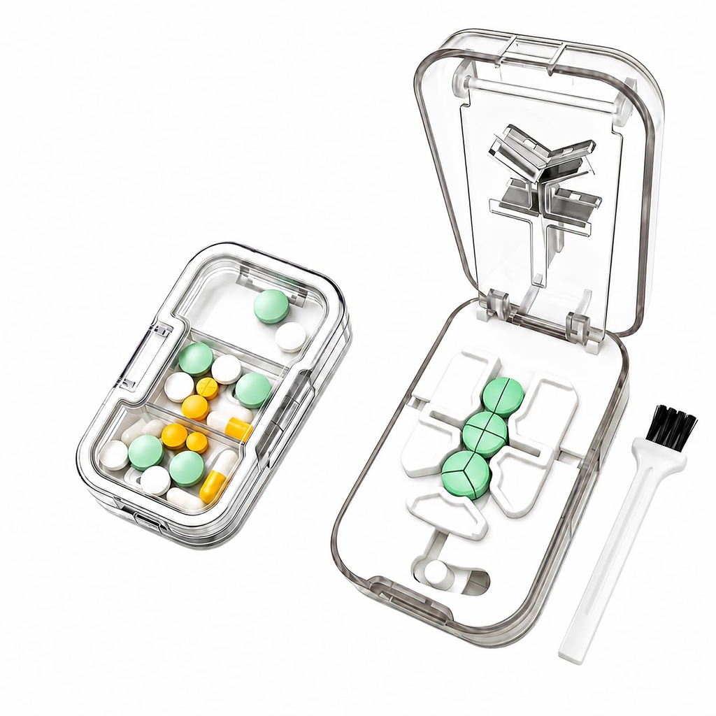 Pill Cutter Splitter for Small Tiny Large Pills at Once with Accurate and Professional Sharp Blade but Safe, Cuts 1/2, 1//3, 1/4 One-Hand Operation Portable Tablet Cutter, BPA Free (White)