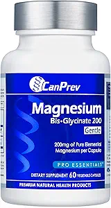CanPrev Magnesium BisGlycinate 200mg Gentle 60 Veg Caps, 60-Day Supply, Chelated Magnesium Supplement for Bone & Muscle Support, Easy to Digest, Promote Relaxation & Comfort, Vegan, Non-GMO, No Sugar