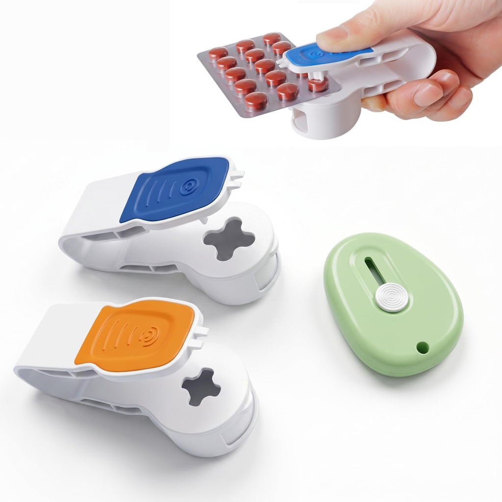 Portable Pill Popper, Easy Press Pill Remover with Collection Box, Travel Tablet Taker for Seniors Arthritis Weak Hands, No-Contact Medication Extractor Tool