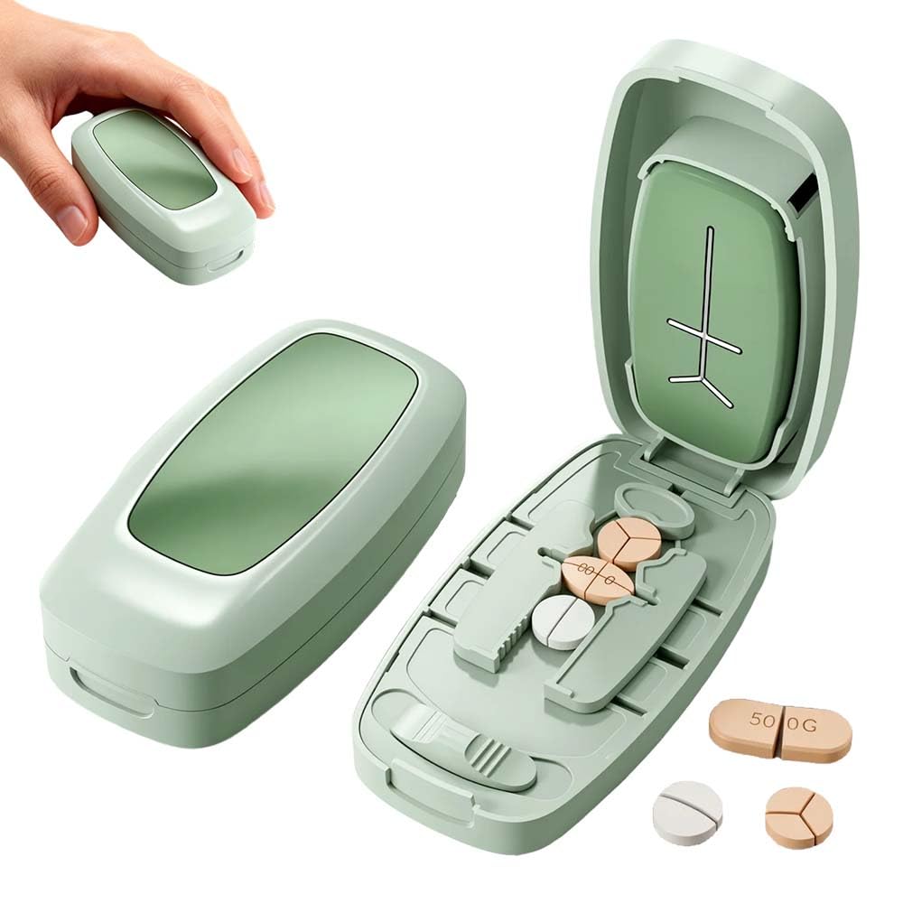 Portable Pill Cutter, Adjustable 1/2 &1/4 Pills Cutter and Splitter for Multiple Pills, Accurate Centering Alignment Device,Pill Taker Household Gadgets (Green)