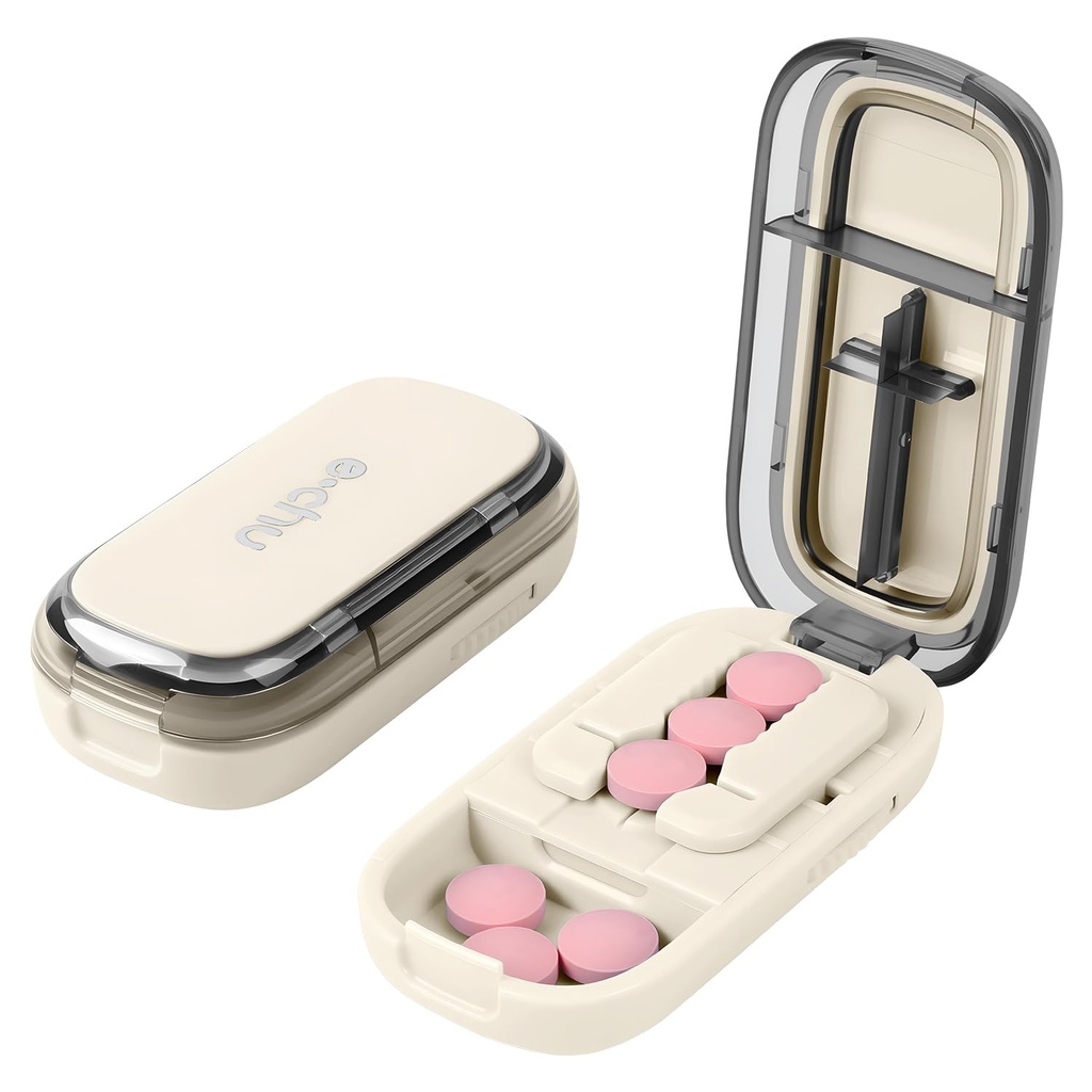 Pill Cutter Splitter for Small and Tiny Pills, Cutter for Cutting Multiple at a Time in Half, Splitter for Small with Hidden Sharp Stainless Steel Blade, White