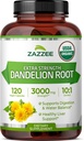 Zazzee USDA Organic Dandelion Root 10:1 Extract, 3000 mg Δύναμη, 120 κάψουλες, 4 μήνες προσφοράς, Standardized και συμπυκνωμένο 10X Extract, 100% χορτοφαγικά, όλα φυσικά και μη ΓΤΟ
