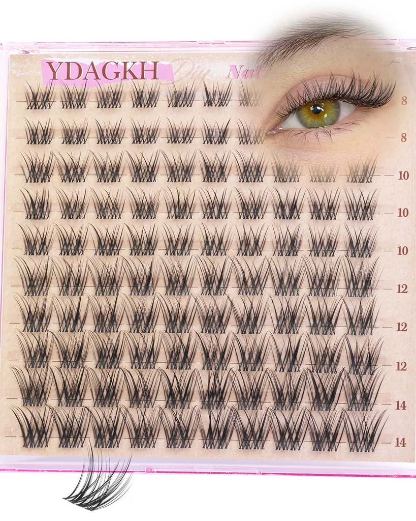 Short Lash Clusters 8-14mm Natural Eyelash Clusters Invisible Clear Band Cluster Eyelash Extensions Silk Mink Wispy Individual Lashes Pestañas Postizas Naturales DIY Daily Lash Extension Soft Black