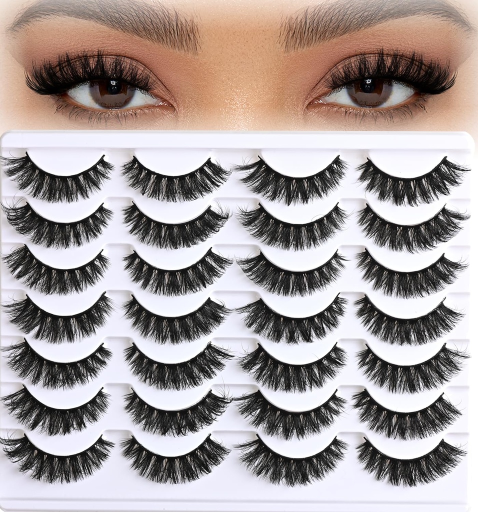 APCYUST Lashes Volume Mink Eyelashes 14 Pairs Cateye Lash Strips Wispy Cat Eye Lashes Natural Look Short Thick Fluffy False Strip Eyelash Full Small Fake Lashes Pack Black Pestañas Postizas for Women