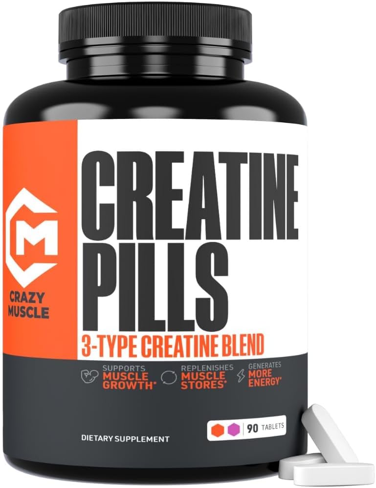Χάπια Crazy μυών Creatine, 5g 3X καθαρής κρεατίνης μονοένυδρη, πριν από την προπόνηση Μαζική Μάζα Κεραυνός, Υψηλή Απορρόφηση Εύκολο να λάβει τρειςAtine 3 τύπου Βέλτιστη απόδοση για την ανάπτυξη Lean, 90 δισκία
