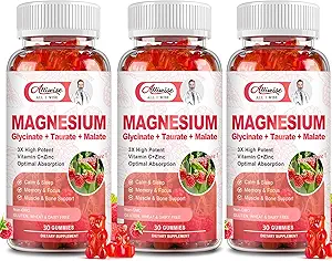 3Pack Glycinate Gummys μαγνήσιο, Magnesium συμπλήρωμα καλίου με Taurate, Malate, υποστήριξη σώματος και χαλάρωση, Raspberry Magnesium Gummies για ενήλικες