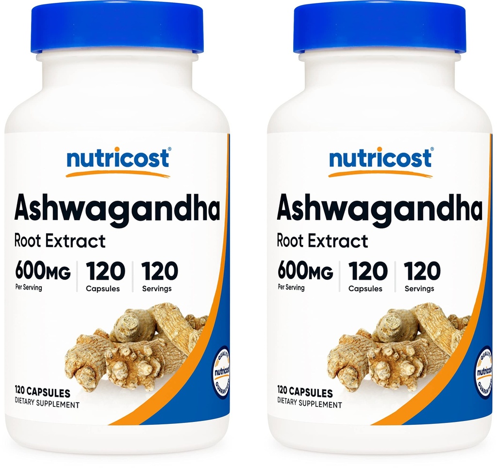 Nutricost Ashwagandha Herbal Supplement 600mg, 120 Capsules - Ashwagandha Root (2 Bottles)