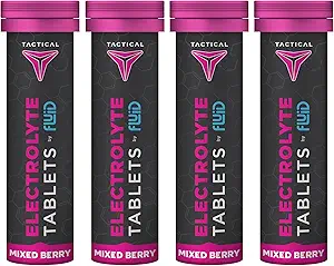 Fluid Tactical- Effervescent Hydration Tablets, Electrolyte Replacement & Dehydration Prevention, 4 Pack, 40 Servings (Mixed Berry)