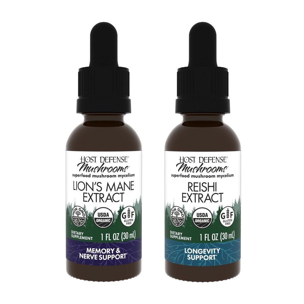 Host Defense Bundle with Lion's Mane Extract, 1 fl oz & Reishi Extract, 1 fl oz - Υποστήριξη Εγκεφαλική Υγεία, Μνήμη & Εστίαση - Υποστήριξη Καρδιά & Ανοσολογική Υγεία*