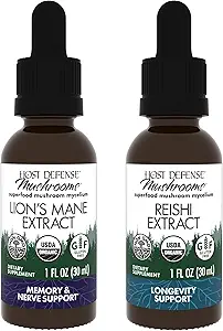 Host Defense Bundle with Lion's Mane Extract, 1 fl oz & Reishi Extract, 1 fl oz - Υποστήριξη Εγκεφαλική Υγεία, Μνήμη & Εστίαση - Υποστήριξη Καρδιά & Ανοσολογική Υγεία*