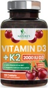 Βιταμίνη D 2000 IU 50mcg ανά δισκίο - Βιταμίνες D3 & K2 (MK7) Complex Supplement for Bone, Teeth, Muscle, Calcium Absorption, Supports Immune & Heart Health, Chewable Formula USA Εμφιαλωμένο - 180 Tablets