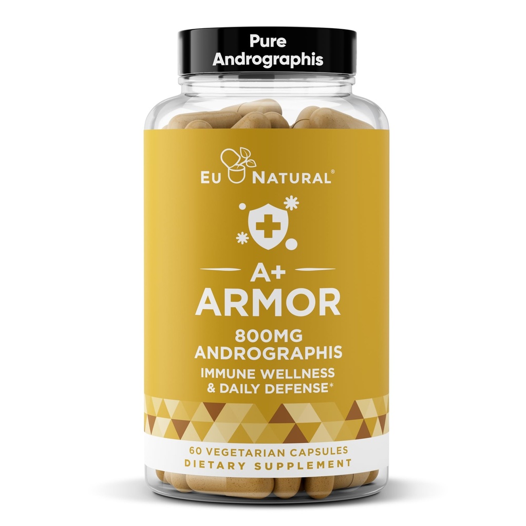 A+ Armor Androographis Pure 800 Mg – Υγιής λειτουργία ανοσοποιητικού συστήματος, φυσική ευεξία, ισχυρή δύναμη για εποχιακή προστασία – Full-Spectrum & Standardized – 60 Vegan μαλακές κάψουλες