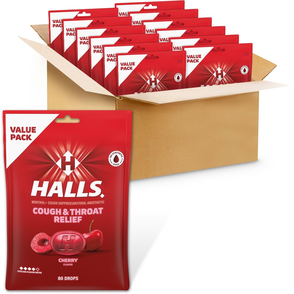 HALLS Cough & Throat Relief Cherry Cough Drops, Value Pack, 960 ct