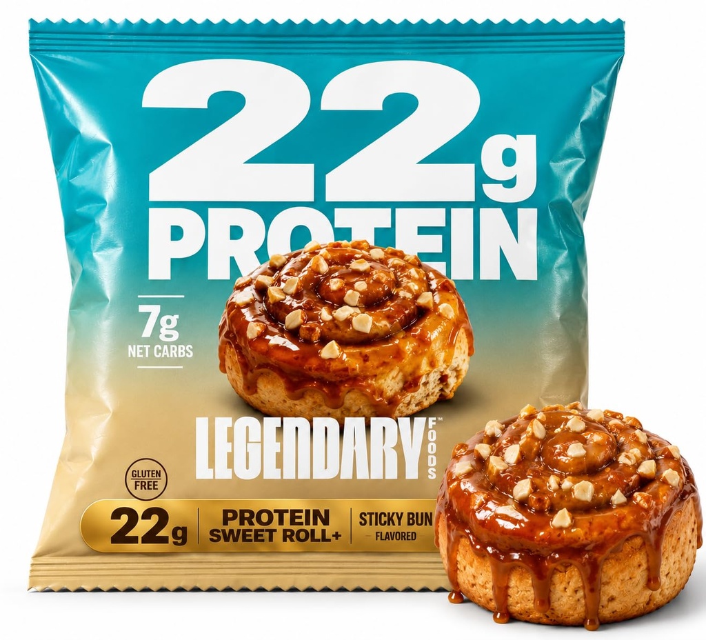 Legendary Foods Cinnamon Roll 22g Protein Bars – Gluten-Free, Low Carb Meal Option – Sweet Zero Added Sugar Snack, Keto-Friendly – 10-Pack High Protein Pre- or Post-Workout Nutrition Bars - Sticky Bun